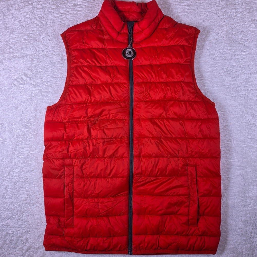 NEW Swiss Tech Puffer SM40604Y Mens M (38-40) Red Nylon Quilted Full Zip Vest
